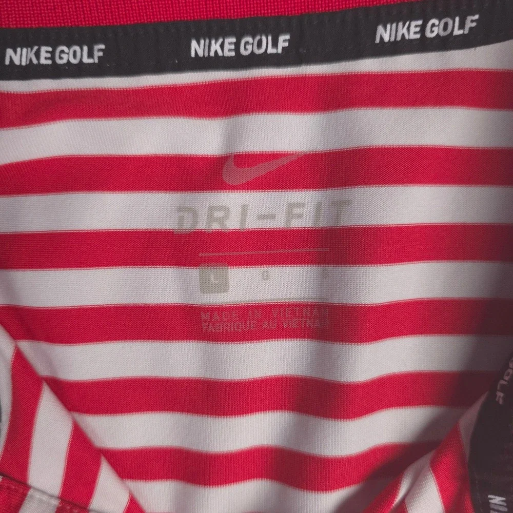 Nike Golf Dri Fit Red White Striped Polo Shirt Mens Large Activewear‎
